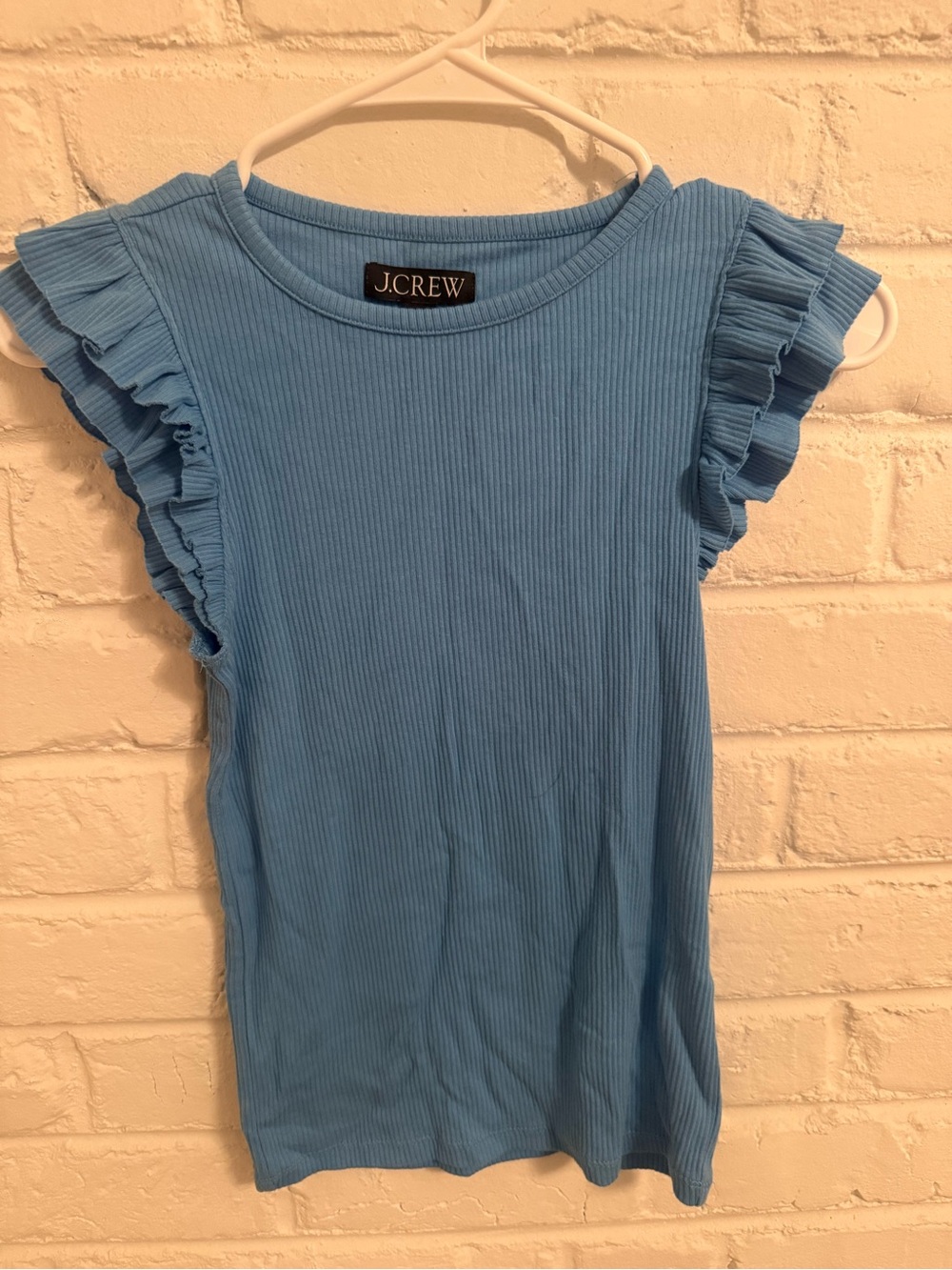 J. Crew Sky Blue Ribbed Ruffle Sleeve Tank